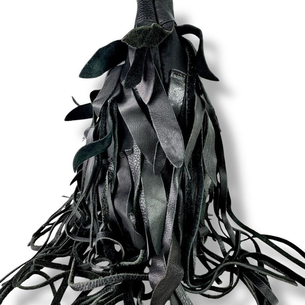Bohemian Fringe Western Cowgirl Cowboy Rodeo Black Leather Hobo Shoulder Bag - Picture 11 of 12